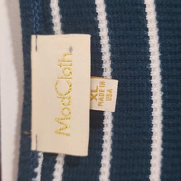 ModCloth Thermal Shirt Henley Knit Striped Thermal Long Sleeves Teal Blue XL - Picture 2 of 6